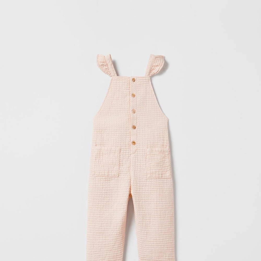 Zara Baby Girl Ruffled Waffle Knit Overalls